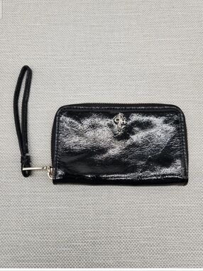 Cole Haan Black Patent Leather Wristlet Wallet Small Zip Around